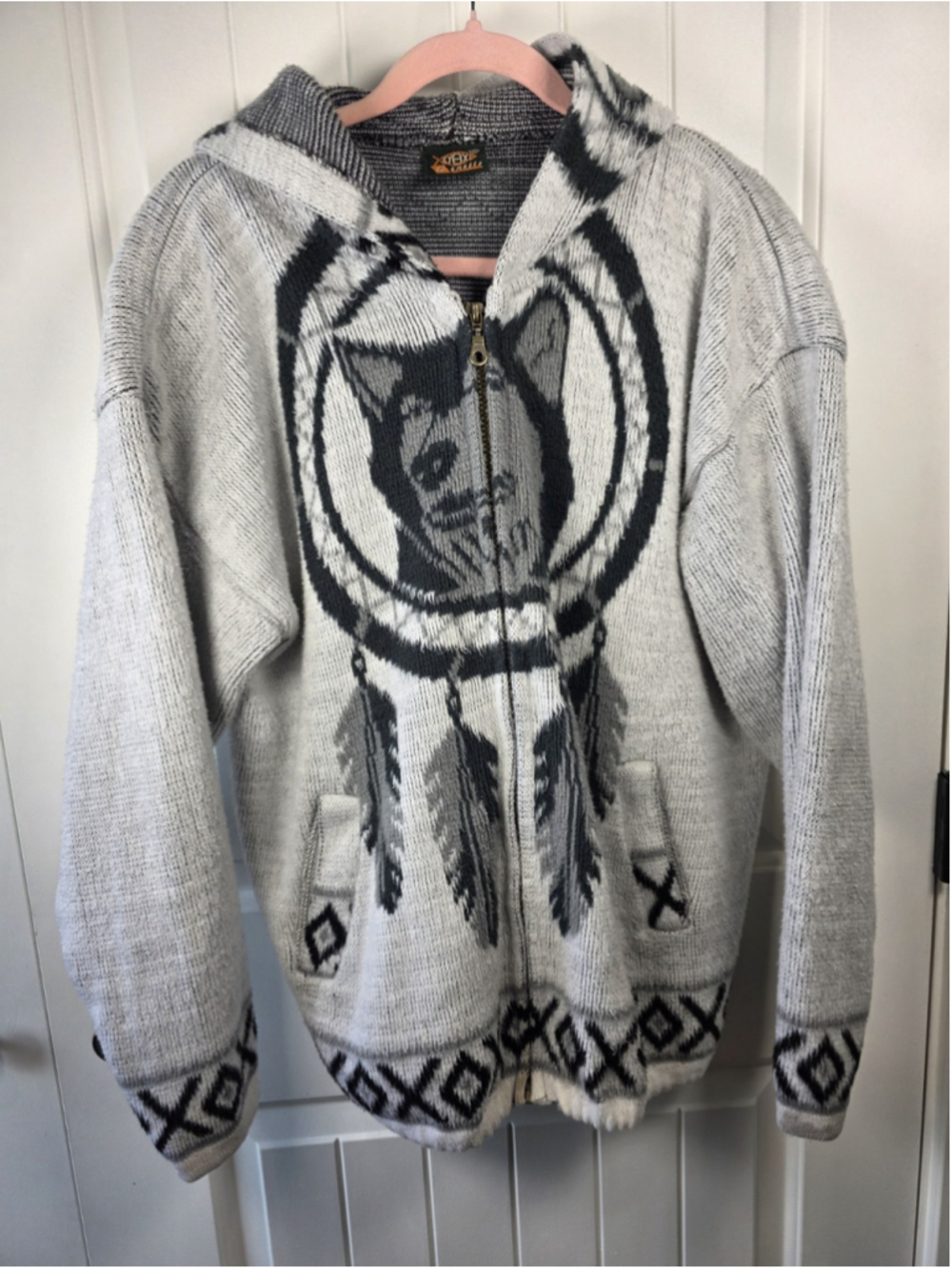 Vintage XYX Genesis Wolf Dreamcatcher Sz XL Hooded Zip Sweater Jacket 90s Y2K